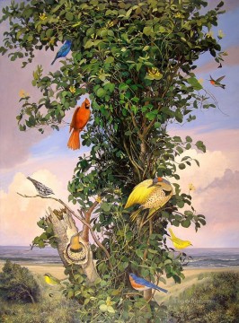  aves Arte - Aves y madreselva salvaje